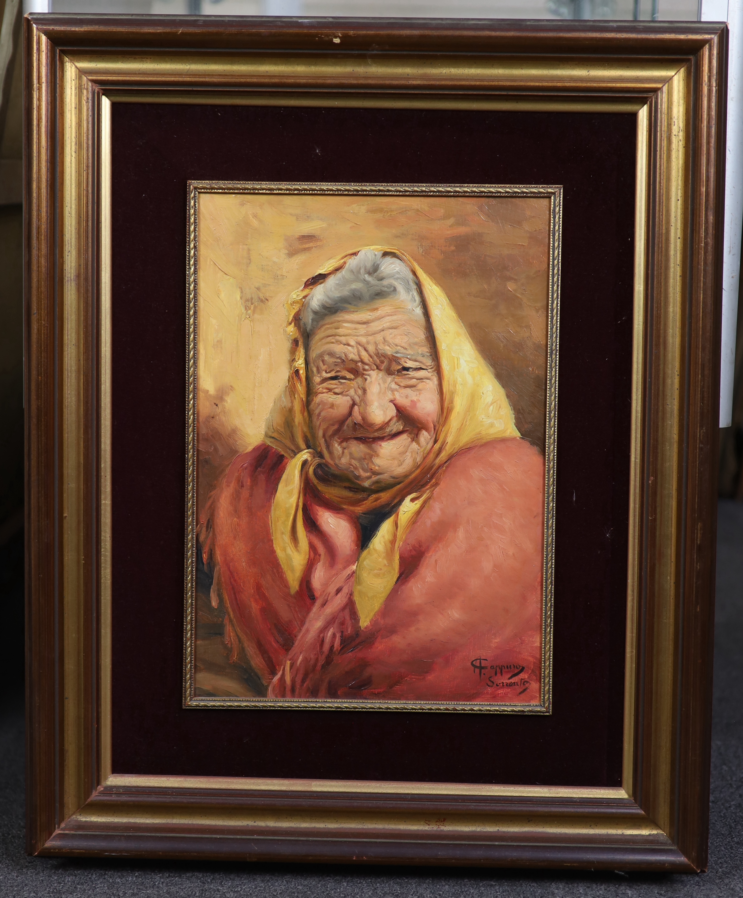 A. Cappino, oil on canvas, Portrait of an elderly lady, signed and inscribed Sorrento, 41 x 28cm